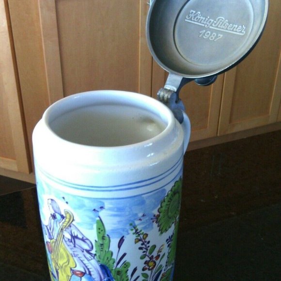 Fayence Rolling Pewter lidded German Beer Stein König Brewery 8248031 Pilseners - Picture 6 of 16